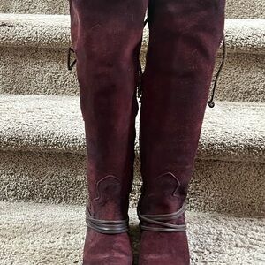 Freebird Maroon Over the Knee Boots